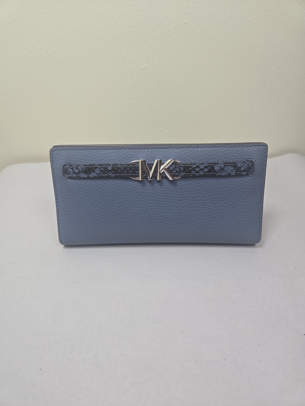 Michael Kors Blue Leather Bi-fold Continental Wallet with MK Logo